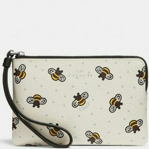 Coach White and Black Bee Print Wristlet